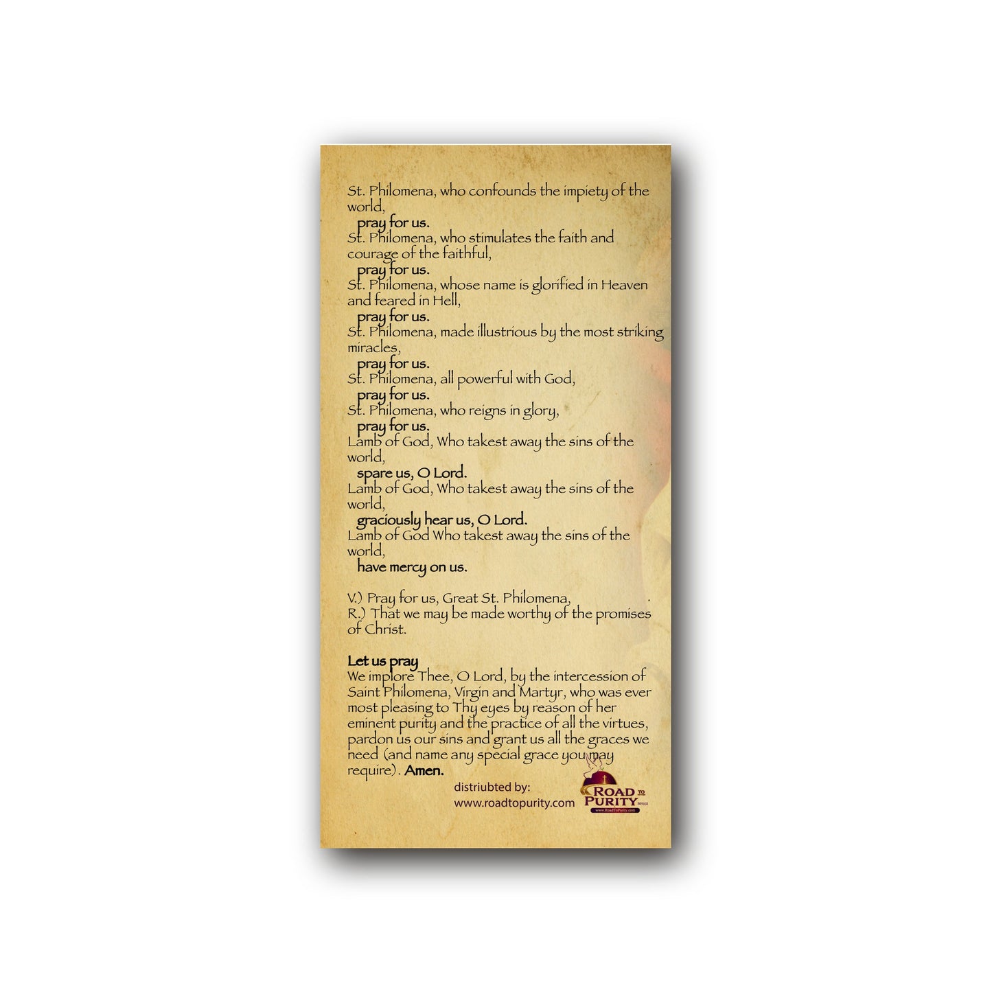 Litany to St Philomena - Prayer Card / 3" x 6" folded — back