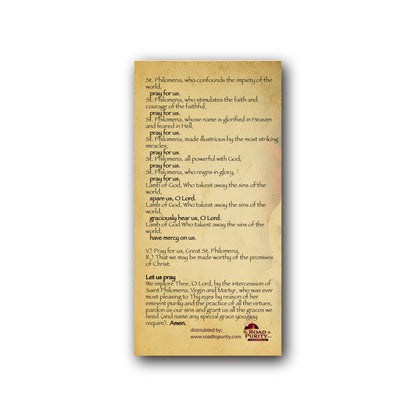Litany to St Philomena - Prayer Card / 3" x 6" folded — back