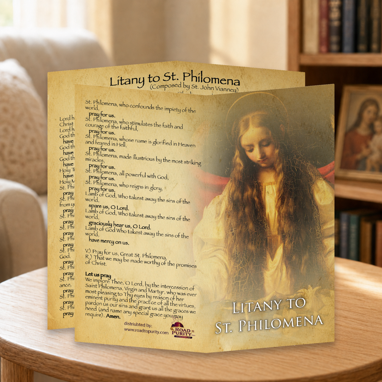 Litany to St Philomena - Prayer Card / 3" x 6" folded — home mockup