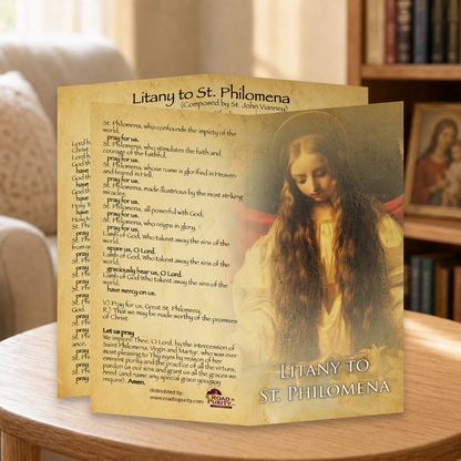 Litany to St Philomena - Prayer Card / 3" x 6" folded — home mockup