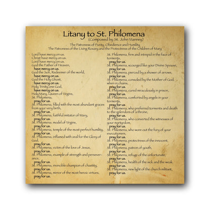 Litany to St Philomena - Prayer Card / 3" x 6" folded — inside