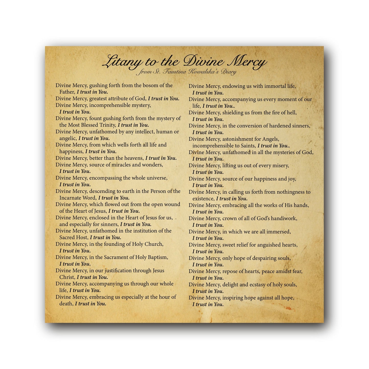 Litany to the Divine Mercy  - Prayer Card / 3" x 6" folded — inside