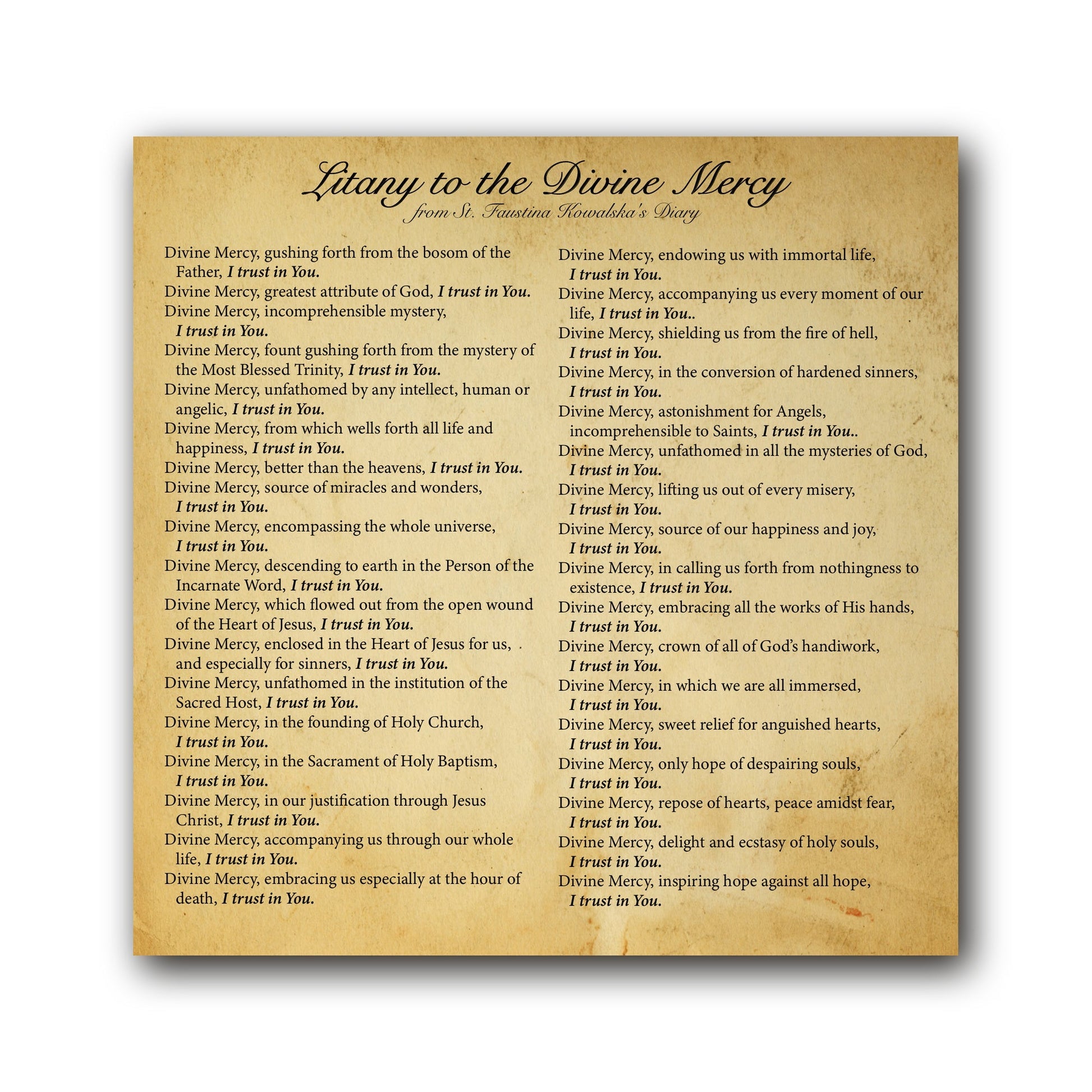 Litany to the Divine Mercy  - Prayer Card / 3" x 6" folded — inside