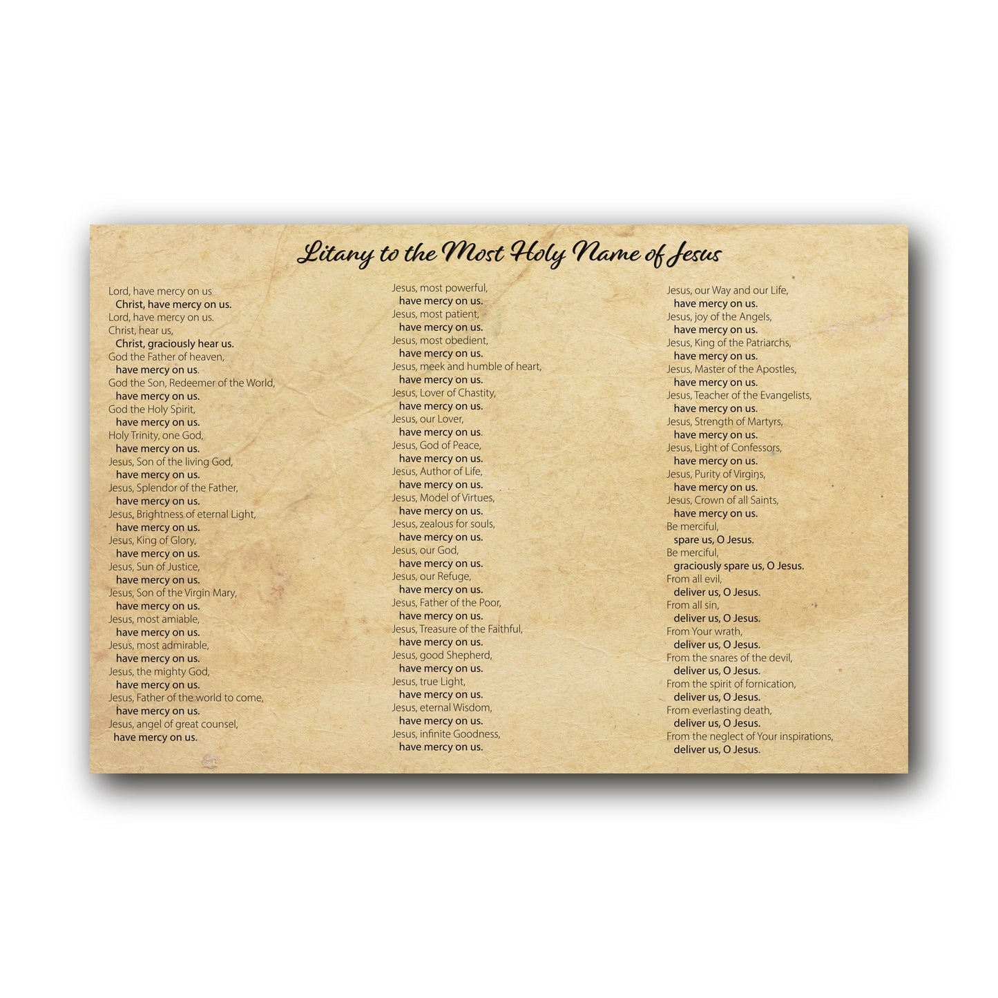 Litany to the Most Holy Name of Jesus  - Prayer Card / 3" x 6" folded — inside