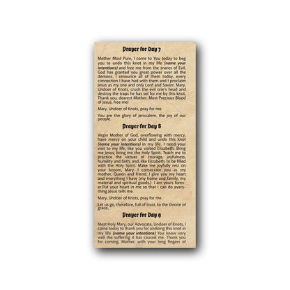 Mary Undoer of Knots novena  - Prayer Card / 3" x 6" folded — back
