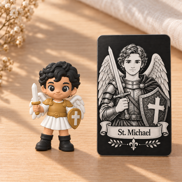 St. Michael the Archangel — magnet and matching prayer card mockup