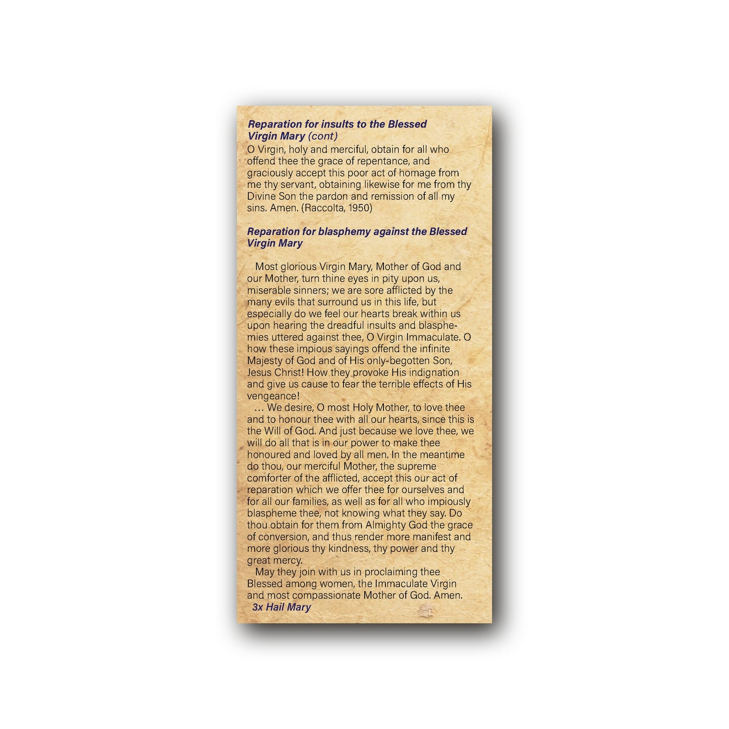 NEW! 5 First Saturday Devotions - Prayer Card / 3" x 6" folded — back