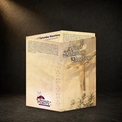 5 First Saturday Devotions prayer card in a dark premium devotional setting