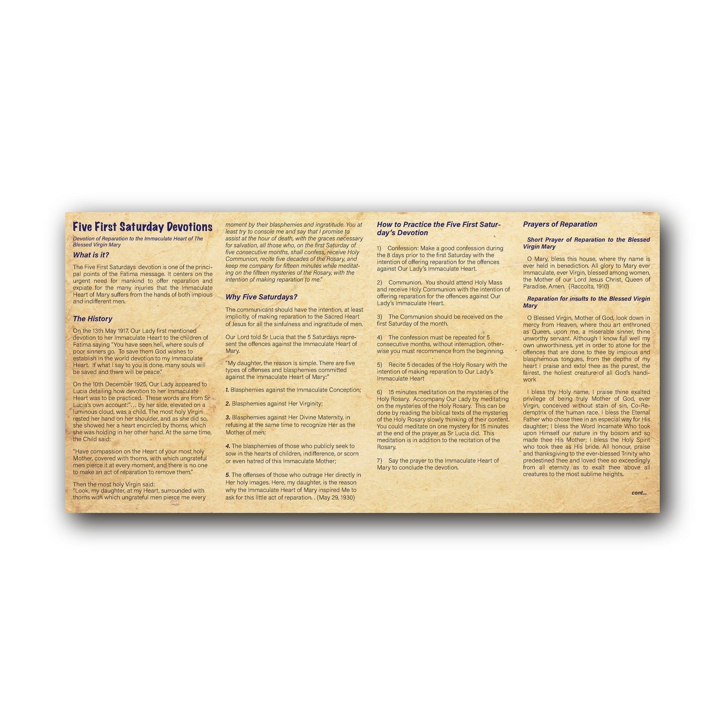 NEW! 5 First Saturday Devotions - Prayer Card / 3" x 6" folded — inside