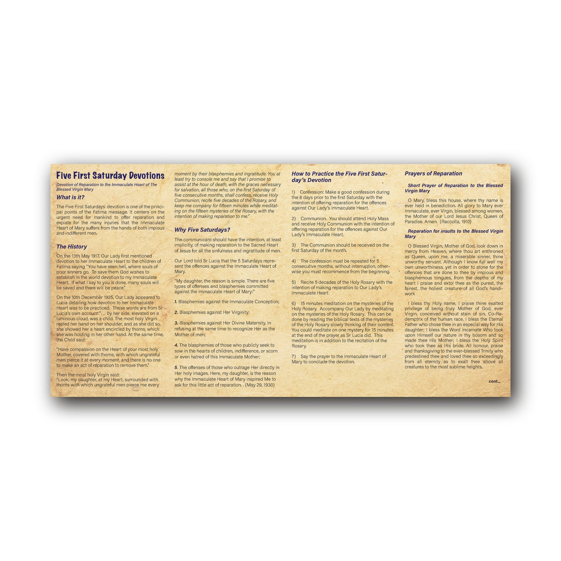 NEW! 5 First Saturday Devotions - Prayer Card / 3" x 6" folded — inside