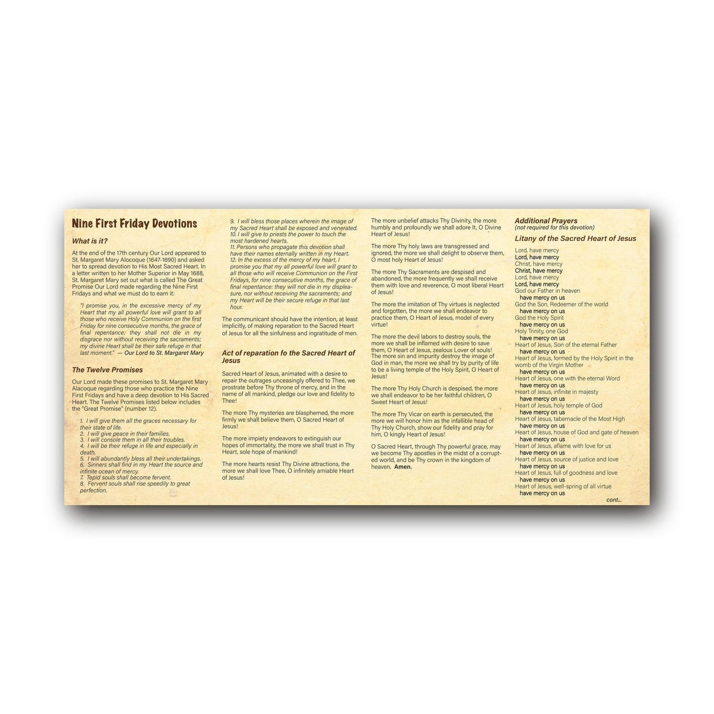 NEW! 9 First Friday Devotions - Prayer Card / 3" x 6" folded — inside