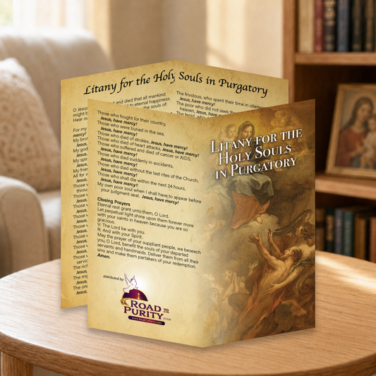 NEW! Litany for Holy Souls in Purgatory  - Prayer Card / 3" x 6" folded — home mockup