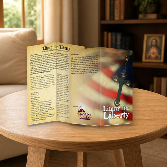 Litany for Liberty prayer card — home mockup
