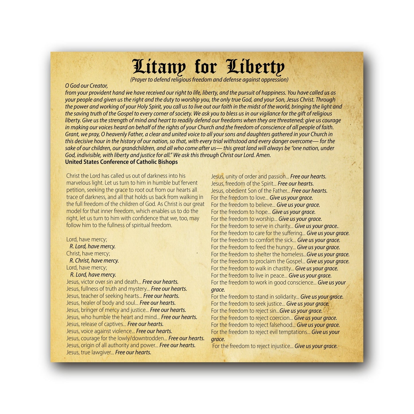 NEW! Litany for Liberty  - Prayer Card / 3" x 6" folded — inside