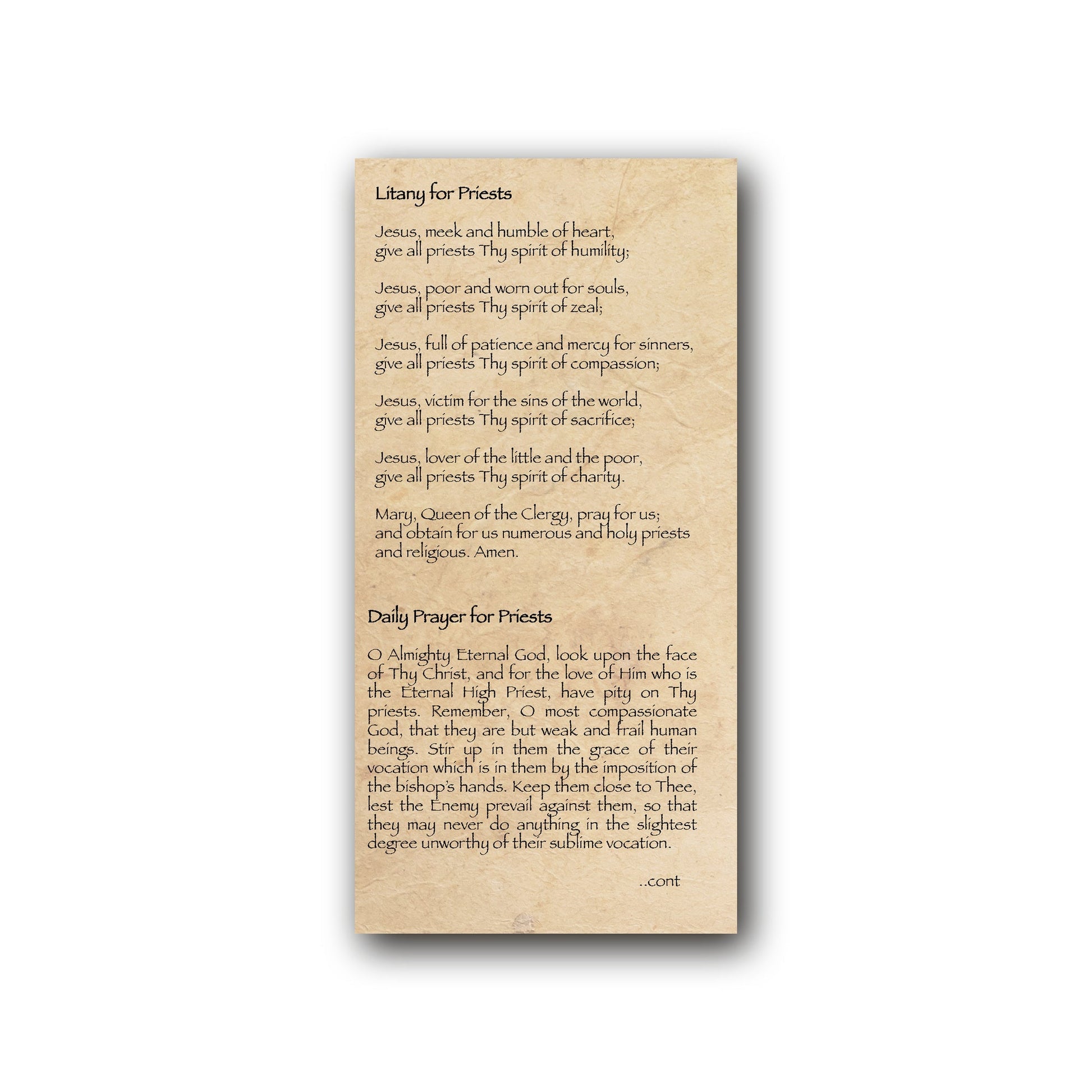 NEW! Litany of Prayers for Priests  - Prayer Card / 3" x 6" folded — back