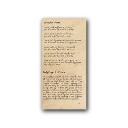 NEW! Litany of Prayers for Priests  - Prayer Card / 3" x 6" folded — back