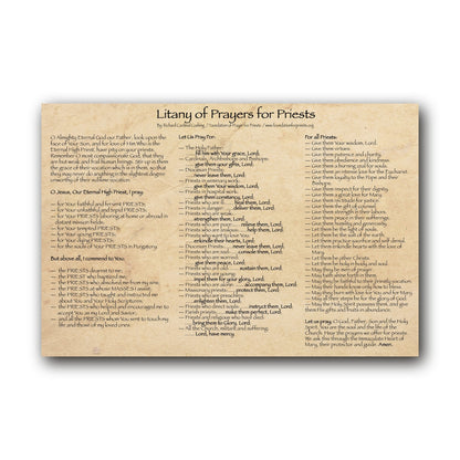 NEW! Litany of Prayers for Priests  - Prayer Card / 3" x 6" folded — inside