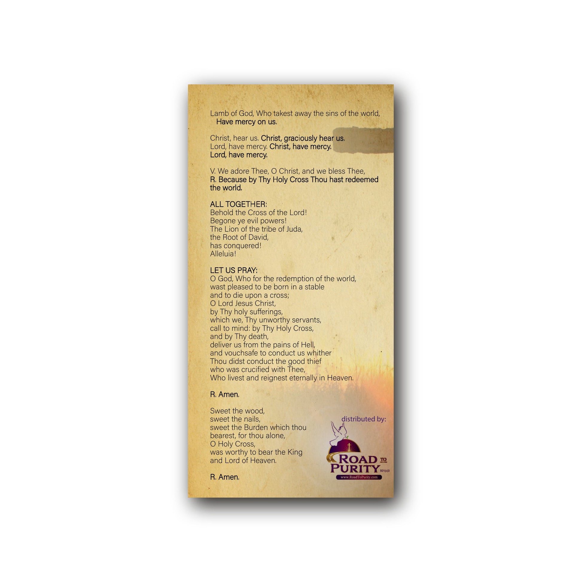 NEW! Litany of the Holy Cross  - Prayer Card / 3" x 6" folded — back