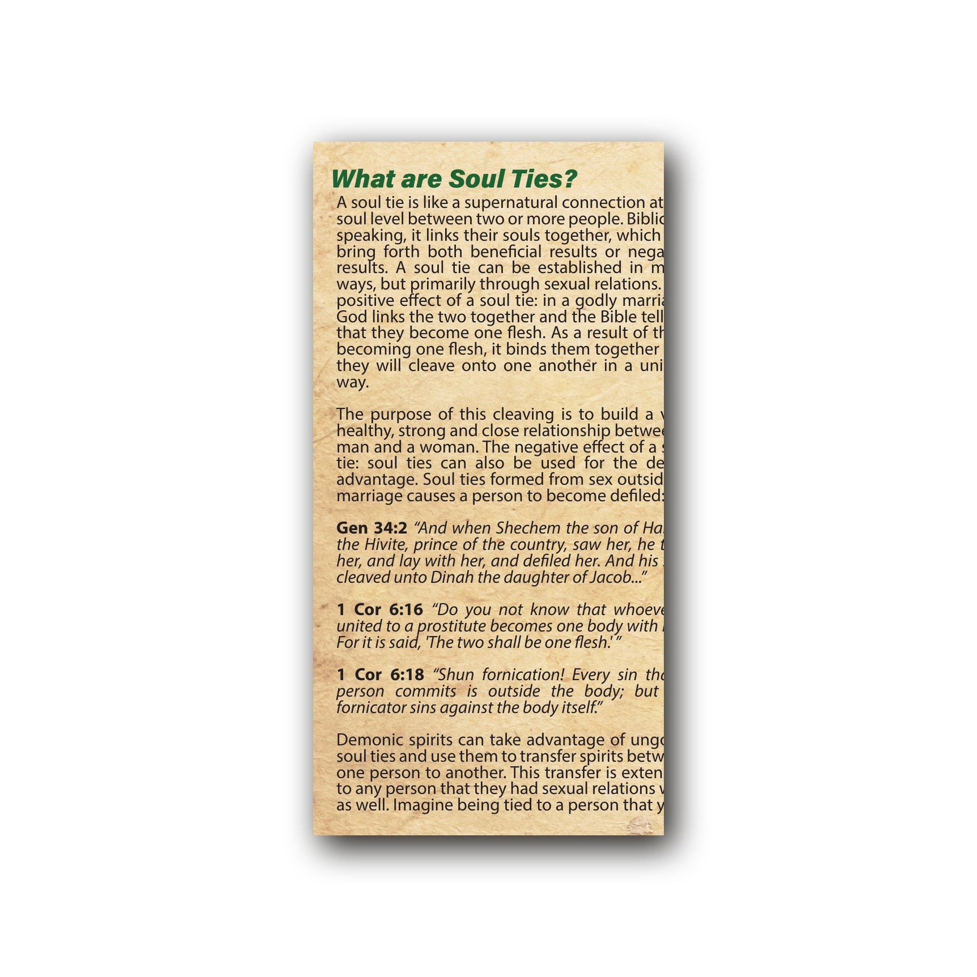 NEW! Renunciation of Spirits and Soul Ties - Prayer Card / 3" x 6" folded — back