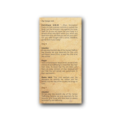 Novena to End Human Sex Trafficking - Prayer Card / 3" x 6" folded — back