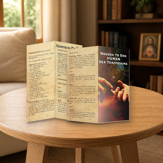 Novena to End Human Sex Trafficking prayer card — home mockup