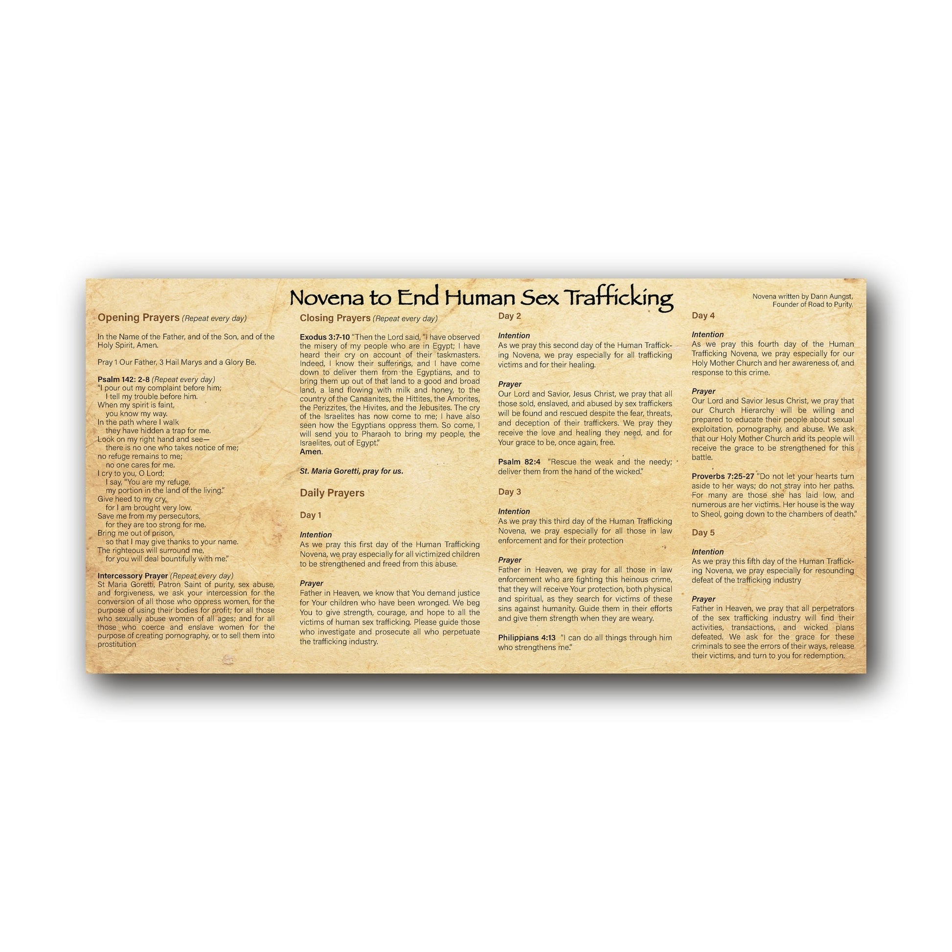 Novena to End Human Sex Trafficking - Prayer Card / 3" x 6" folded — inside