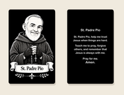 St. Padre Pio metal prayer card — front and prayer back