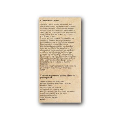 Prayers for Parents and Grandparents  - Prayer Card / 3" x 6" folded — back