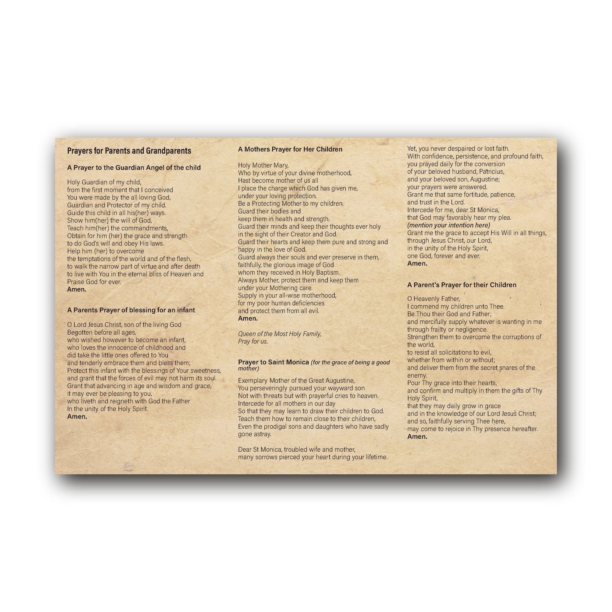 Prayers for Parents and Grandparents  - Prayer Card / 3" x 6" folded — inside