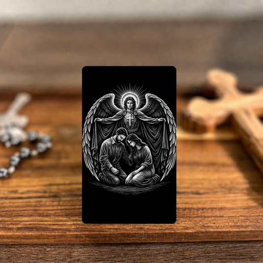 Prayer of Protection premium metal prayer card — clean-edge warm devotional mockup