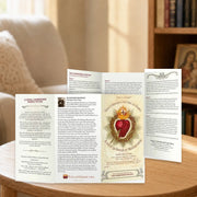 Surrender Novena prayer card displayed in a warm Catholic reading area
