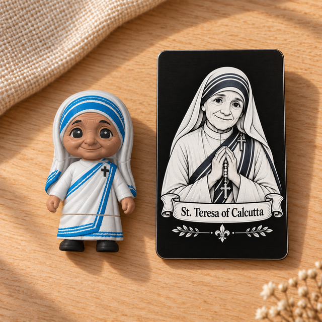 St. Teresa of Calcutta (Mother Teresa) — magnet and matching prayer card mockup