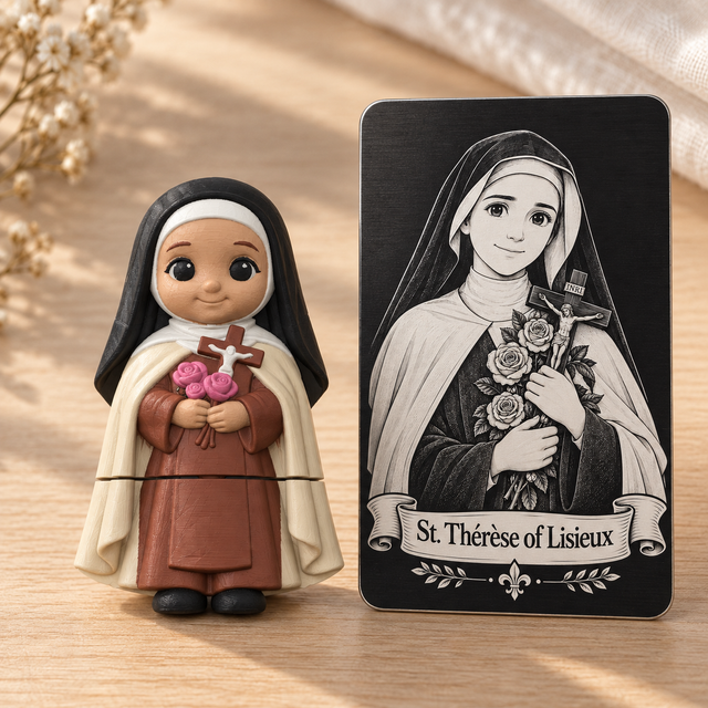 St. Thérèse of Lisieux — magnet and matching prayer card mockup