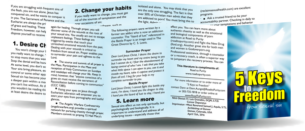 5 Keys to Freedom from Sexual Sin - 8pg mini pamphlet - ( CATHOLIC English version) Bulk from $25