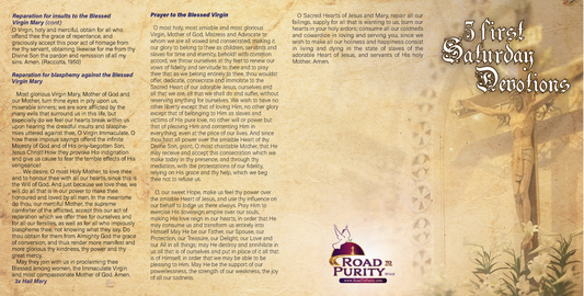 NEW! 5 First Saturday Devotions - Prayer Card / 3" x 6" folded