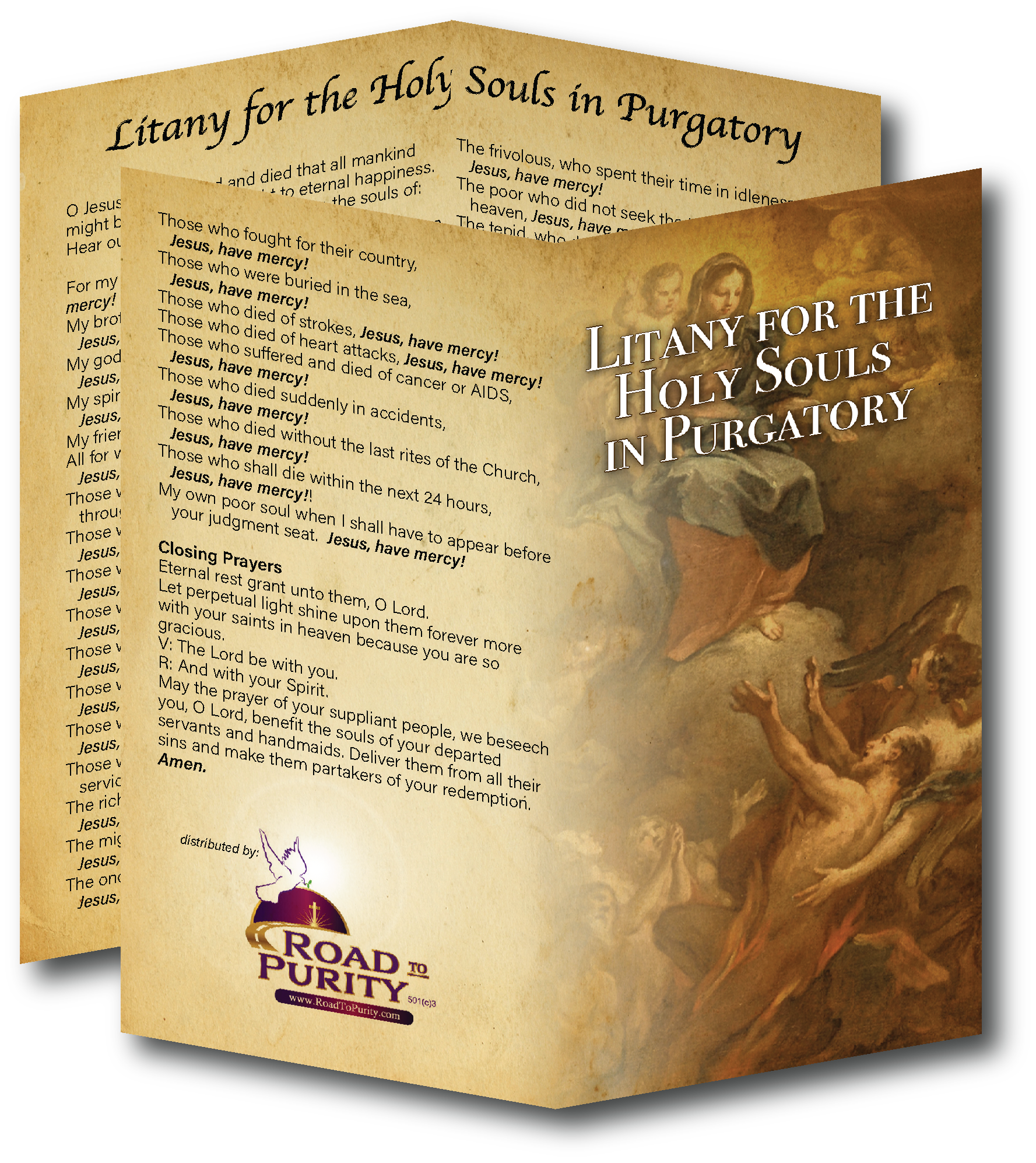 NEW! Litany for Holy Souls in Purgatory  - Prayer Card / 3" x 6" folded