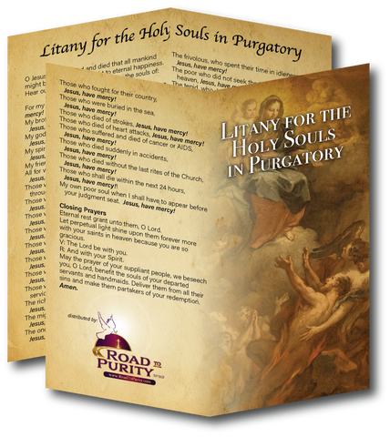 NEW! Litany for Holy Souls in Purgatory  - Prayer Card / 3" x 6" folded