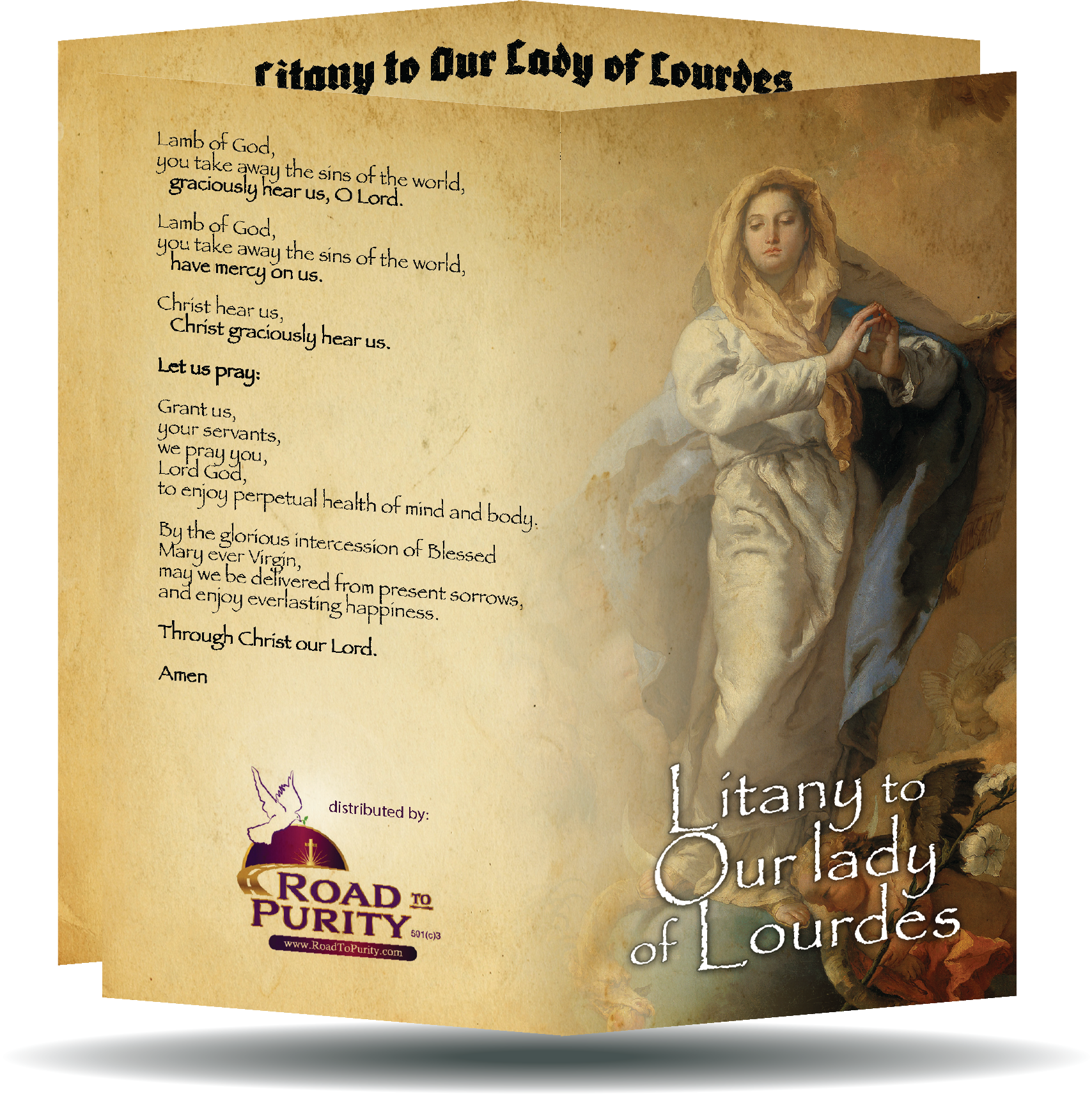 Litany to Our Lady of Lourdes  - Prayer Card / 3" x 6" folded