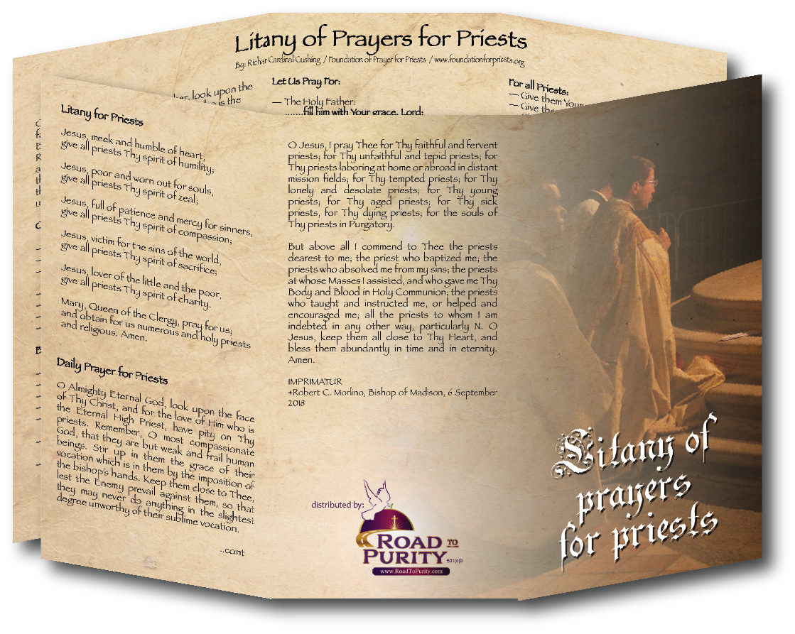 NEW! Litany of Prayers for Priests  - Prayer Card / 3" x 6" folded