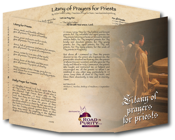 NEW! Litany of Prayers for Priests  - Prayer Card / 3" x 6" folded