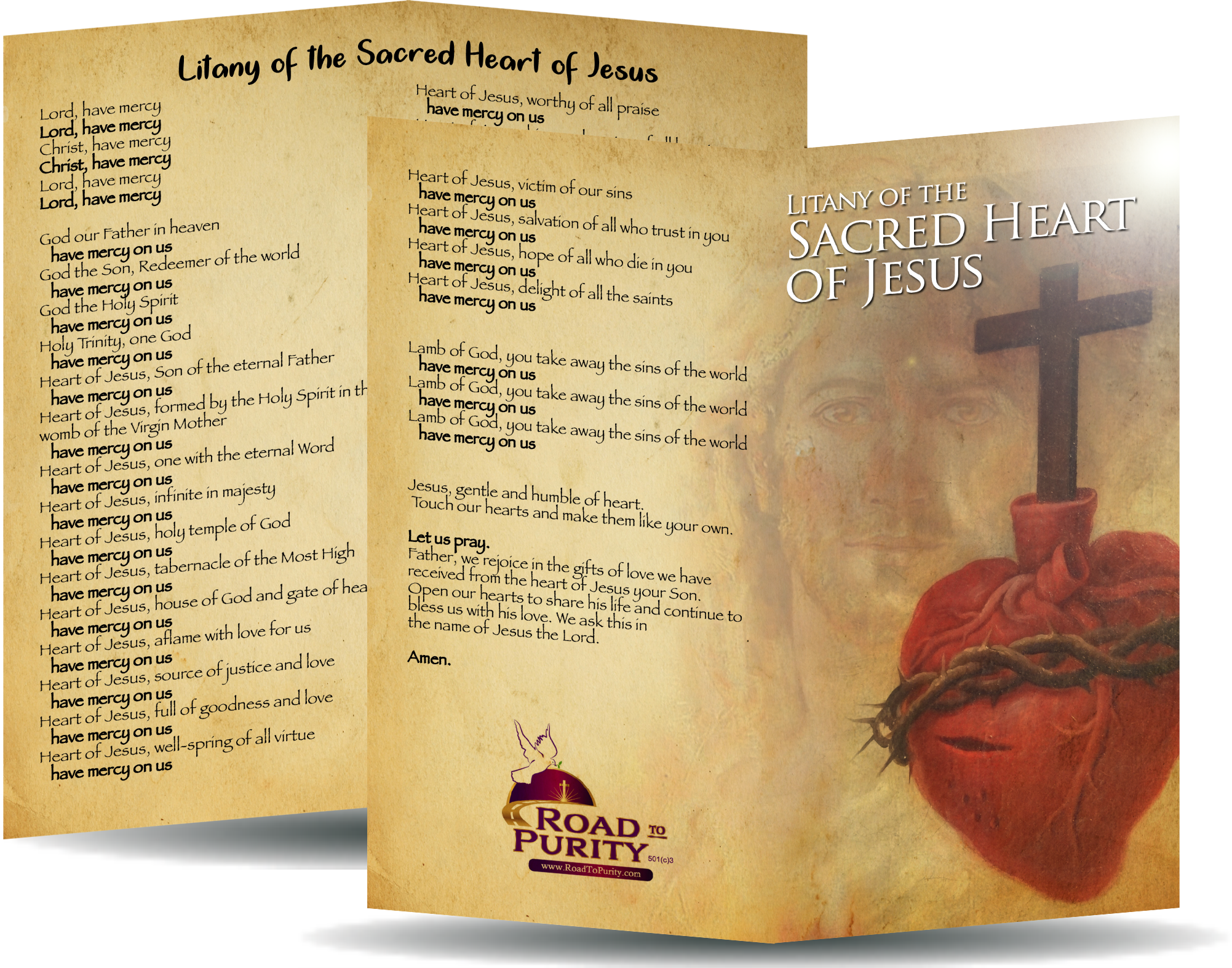 Litany of the Sacred Heart of Jesus - Prayer Card / 3" x 6" folded