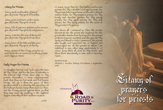 NEW! Litany of Prayers for Priests  - Prayer Card / 3" x 6" folded