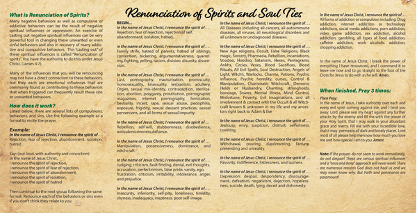 NEW! Renunciation of Spirits and Soul Ties - Prayer Card / 3" x 6" folded