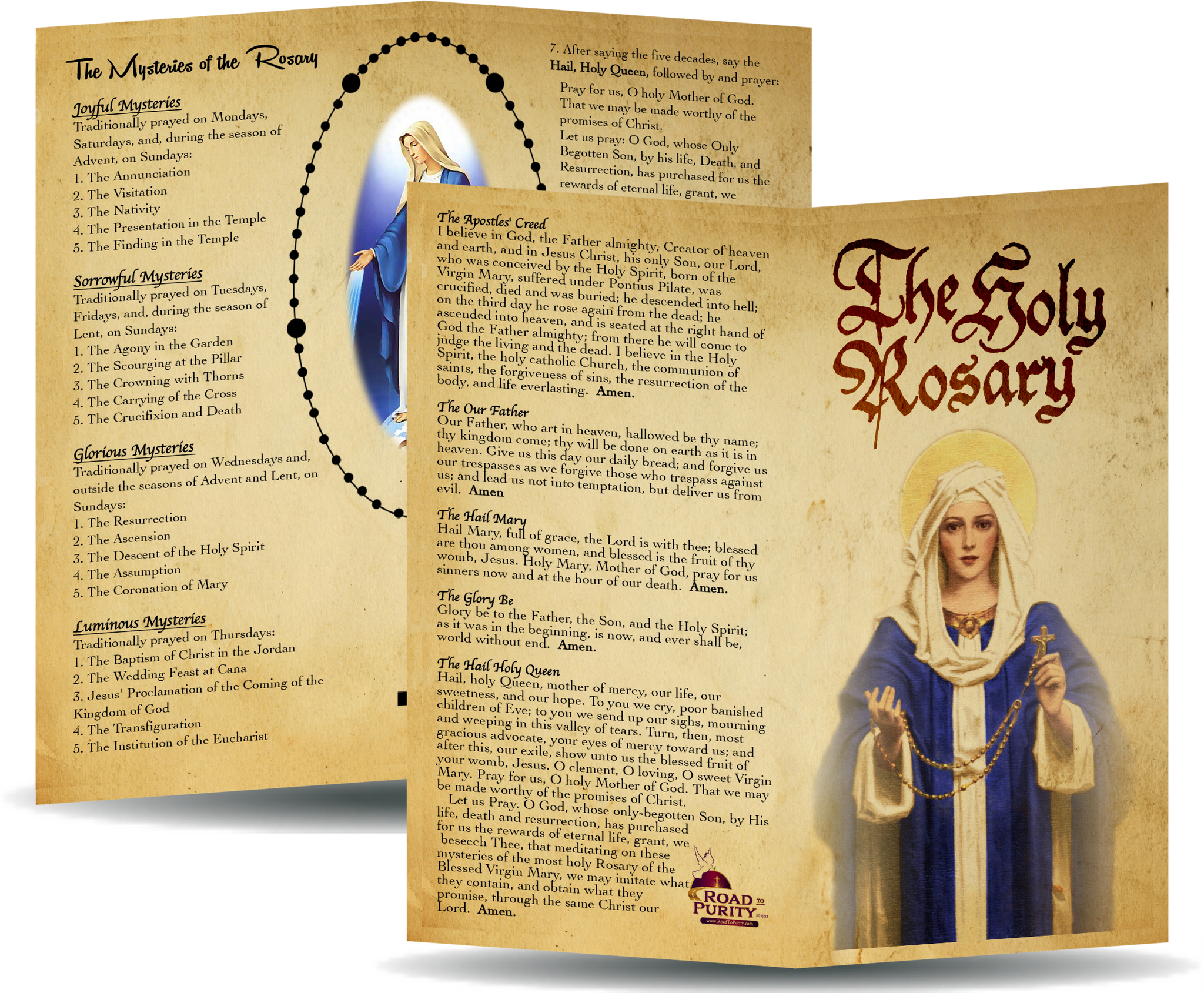 Holy Rosary - Prayer Card / 3x 6" folded