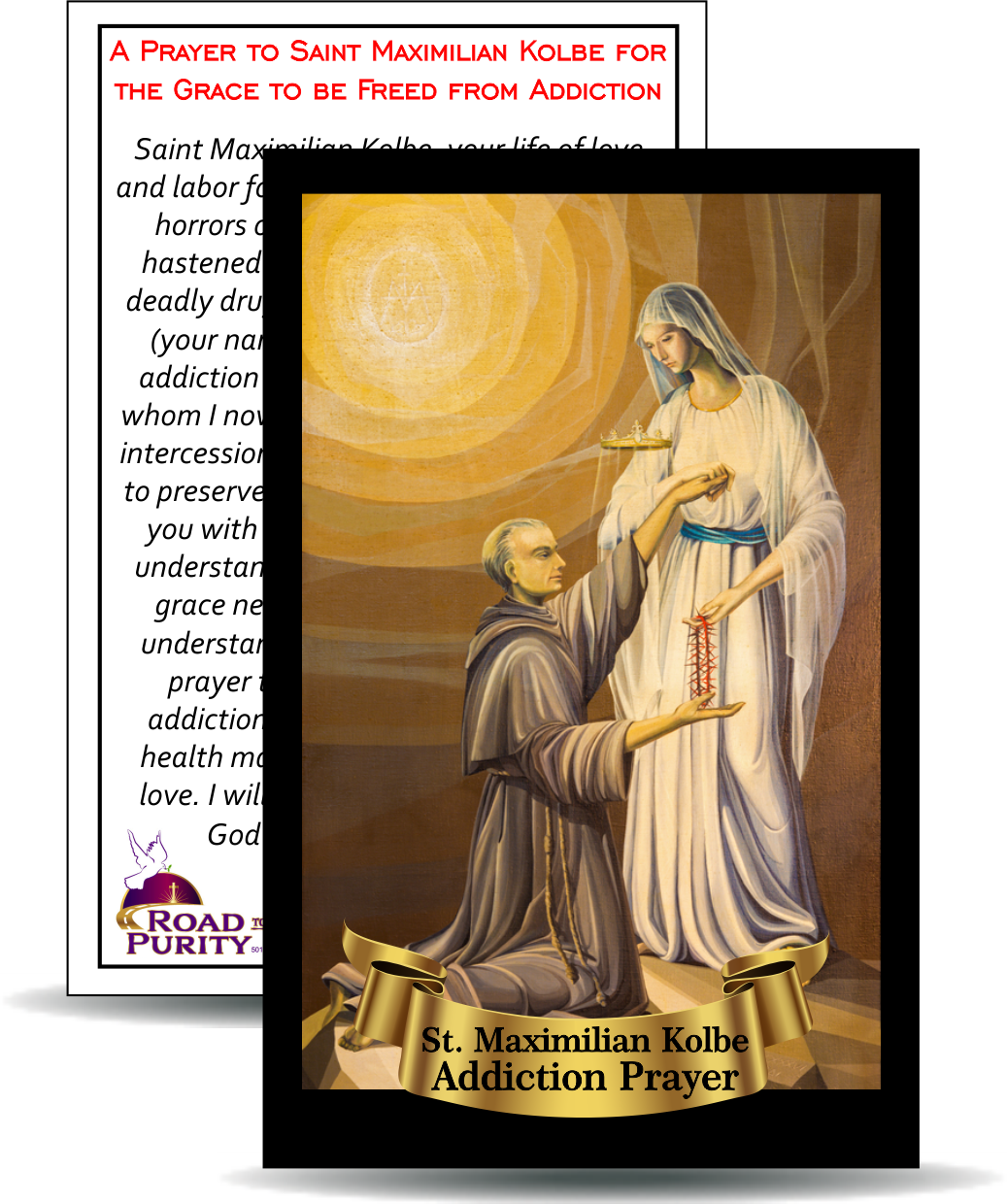 A Prayer to Saint Maximilian Kolbe for the Grace to be Freed from Addiction- Holy Card / 2 1/4"x 3 1/2" (b)
